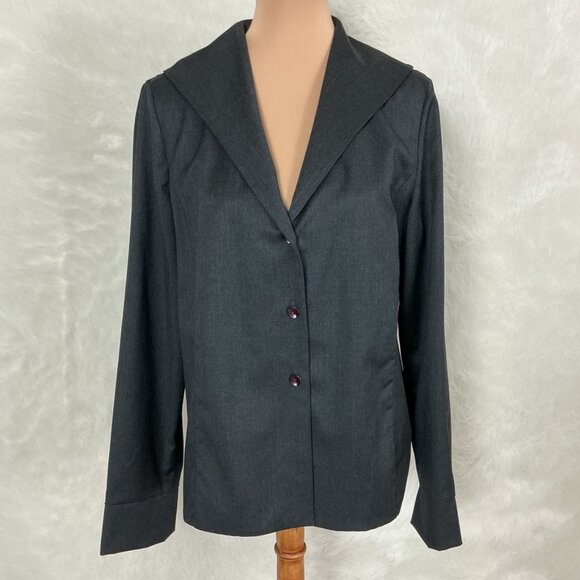 Peter Cohen Charcoal Black Long Sleeve 100% Wool Sailor Collar Blouse L - Picture 1 of 10